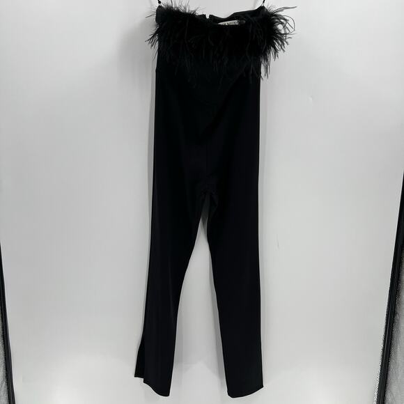 Alice + Olivia Idell Strapless Feather Trim Zip Jumpsuit Black Women’s Size 6 - Picture 3 of 10